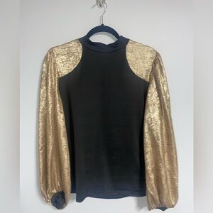 Women’s Shirt | 1X | Stretchy | Blouse | Black and Gold | Metallic | Dressy